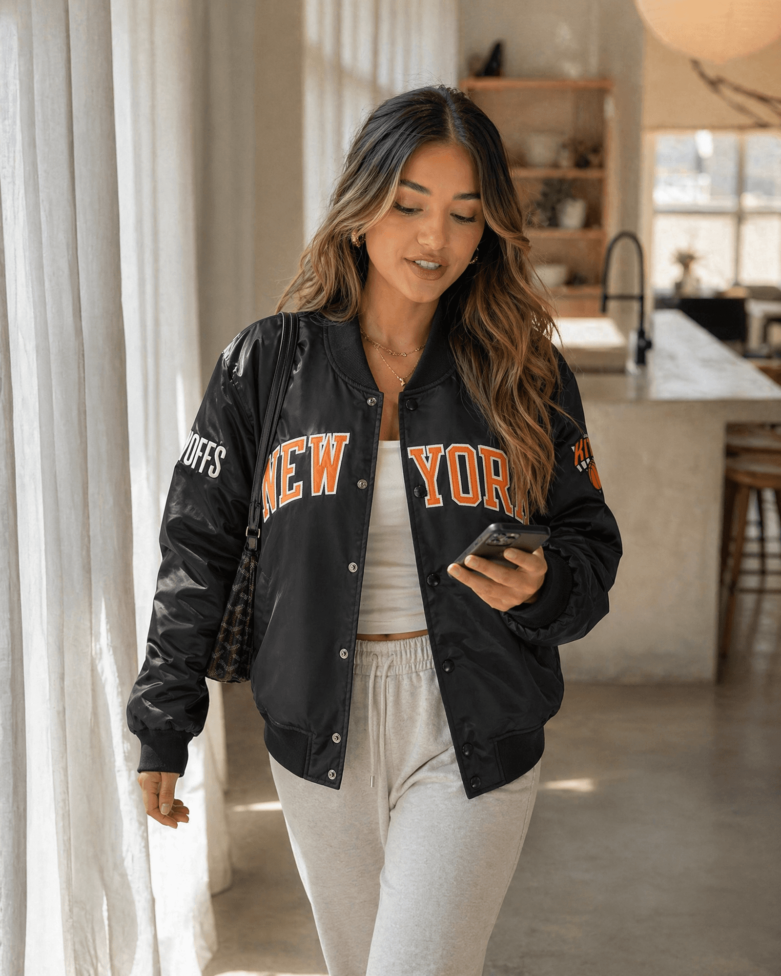 Kith New York Knicks bomber jacket lifestyle shot