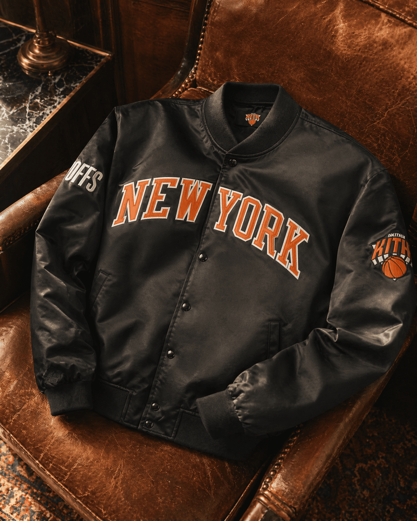 Kith New York Knicks bomber jacket lifestyle shot
