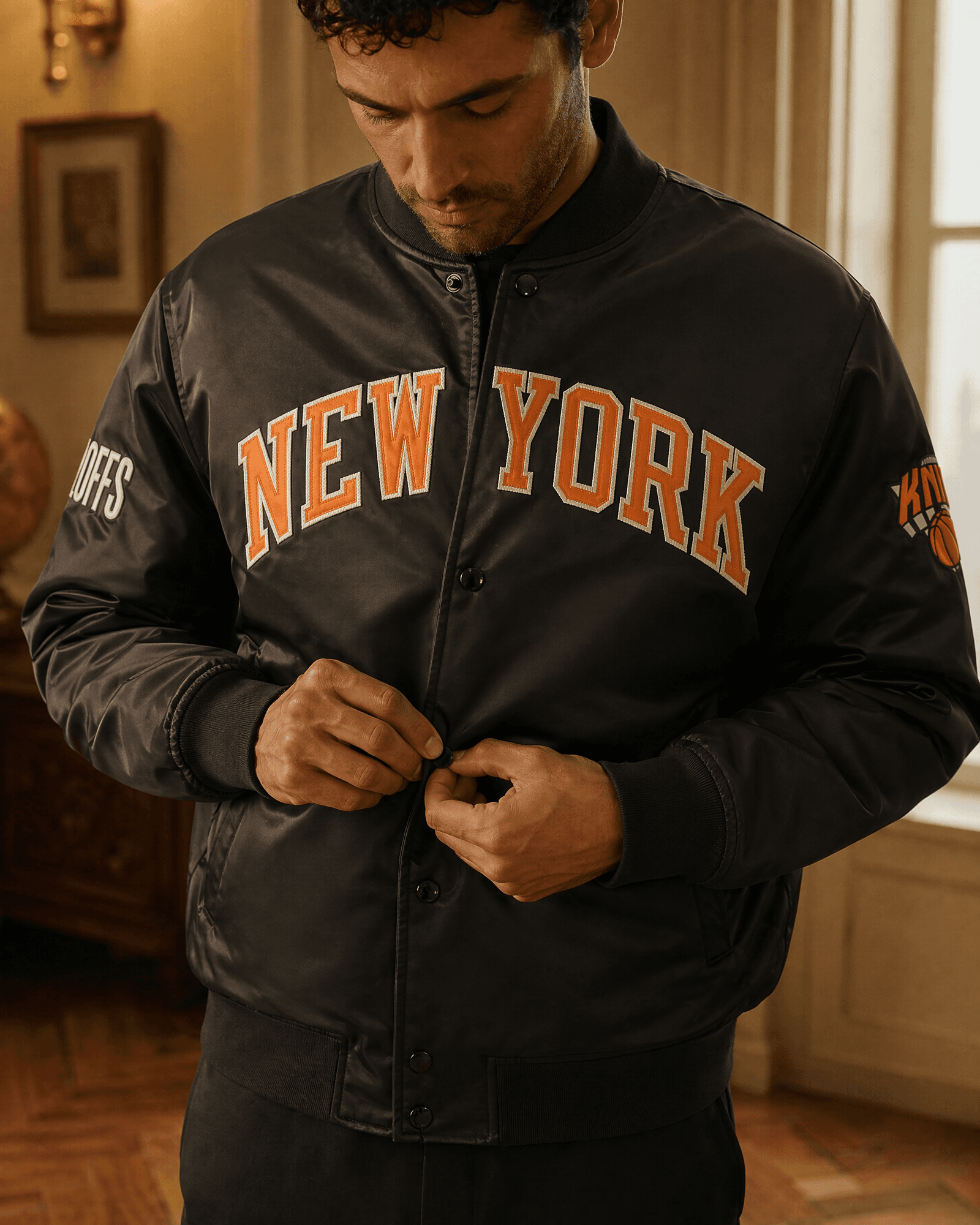 Kith New York Knicks bomber jacket lifestyle shot