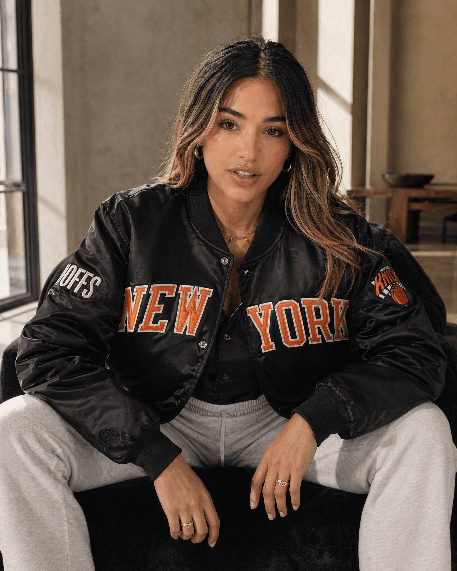 Kith New York Knicks bomber jacket lifestyle shot